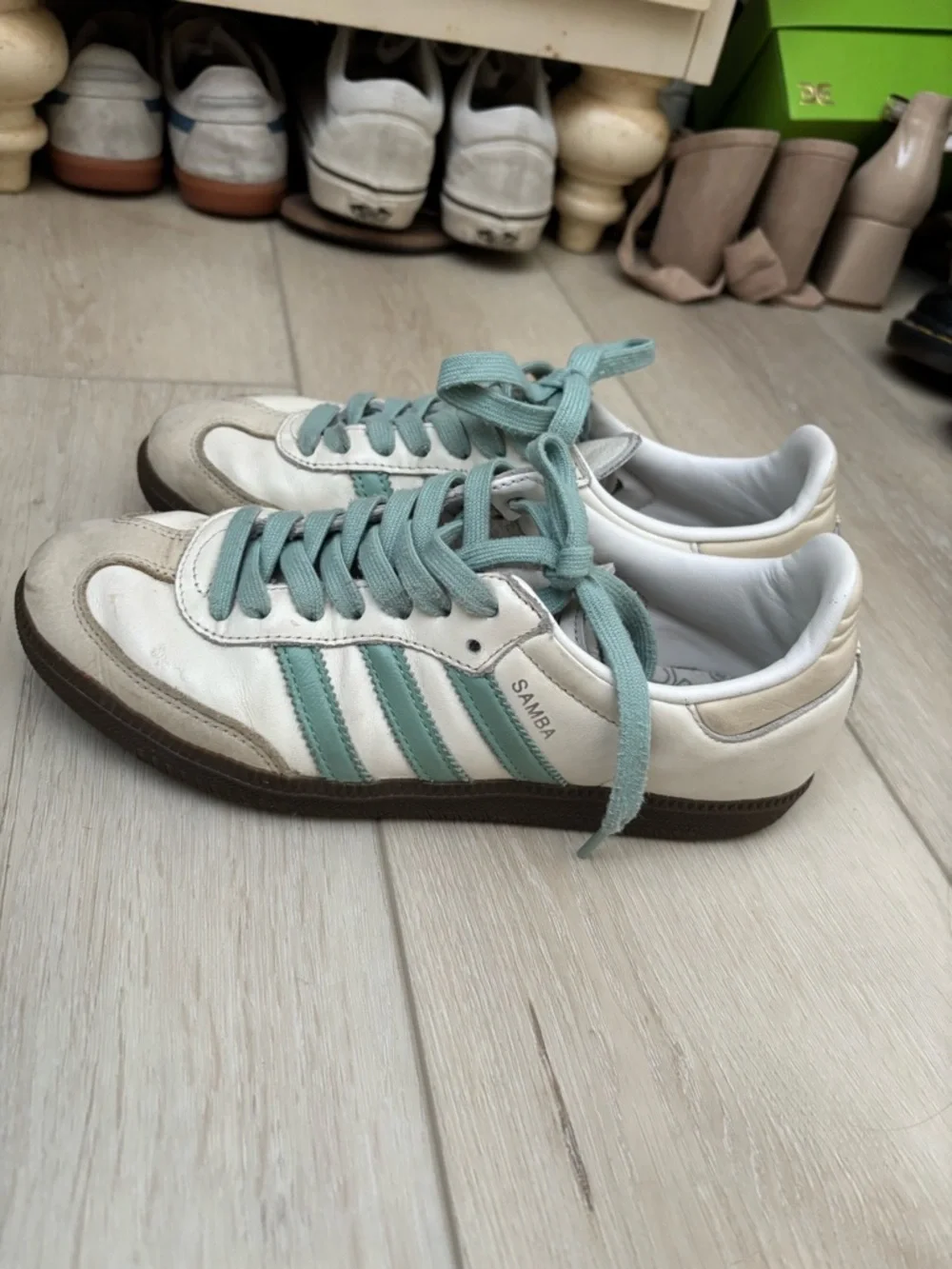 Adidas Samba Sneakers in White and Mint - Picture 1 of 4
